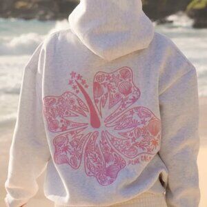 Pink Palm Puff - "Hawaii Hibiscus" Hoodie in Heather Cloud - Size Medium - BNWT
